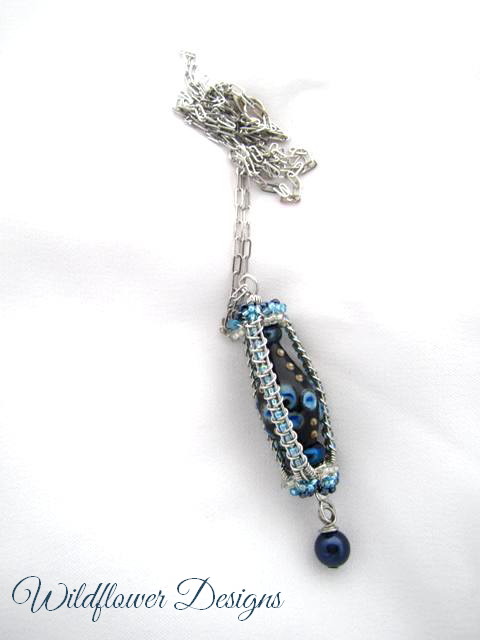 necklace lampwork lantern blue 4